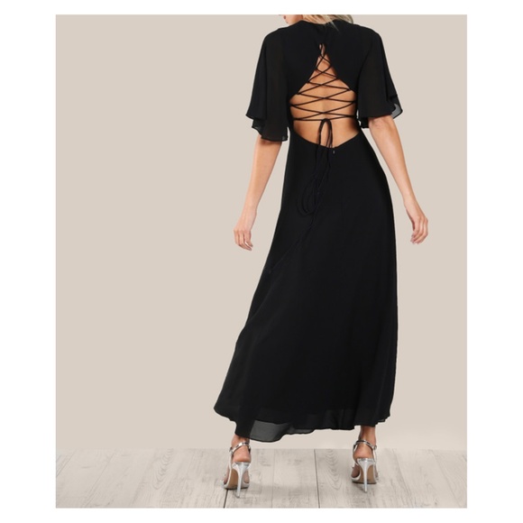 MBM Unlimited Dresses & Skirts - Black Flutter Sleeve Lace Up Open Back Maxi Dress